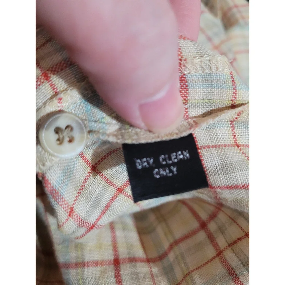 Company Ellen‎ Tracy Linen Shirt Mens Large Beige Plaid Long Sleeve